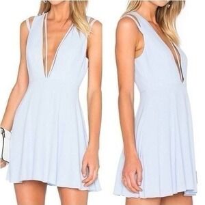 NBD x The Naven Twins Light Blue No Secrets Fit & Flare Mini Dress Strappy Cage‎